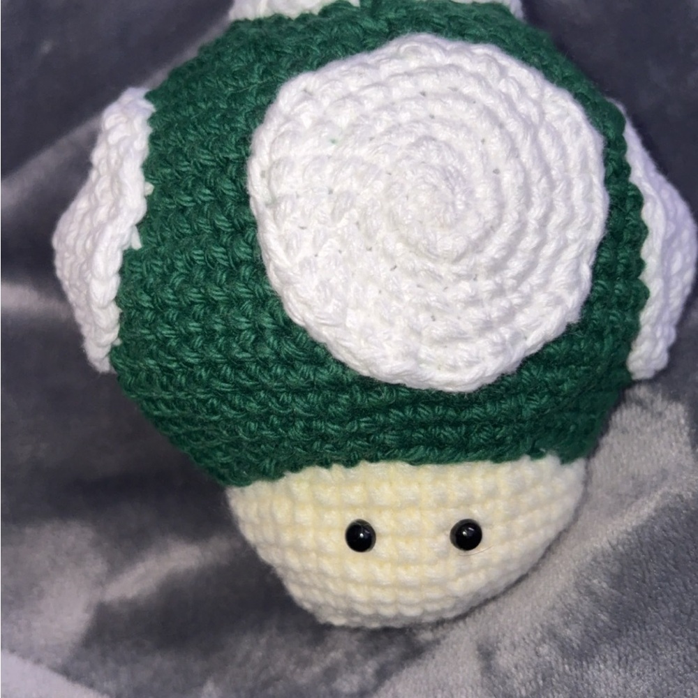 Green and White Crochet Mushroom Plush